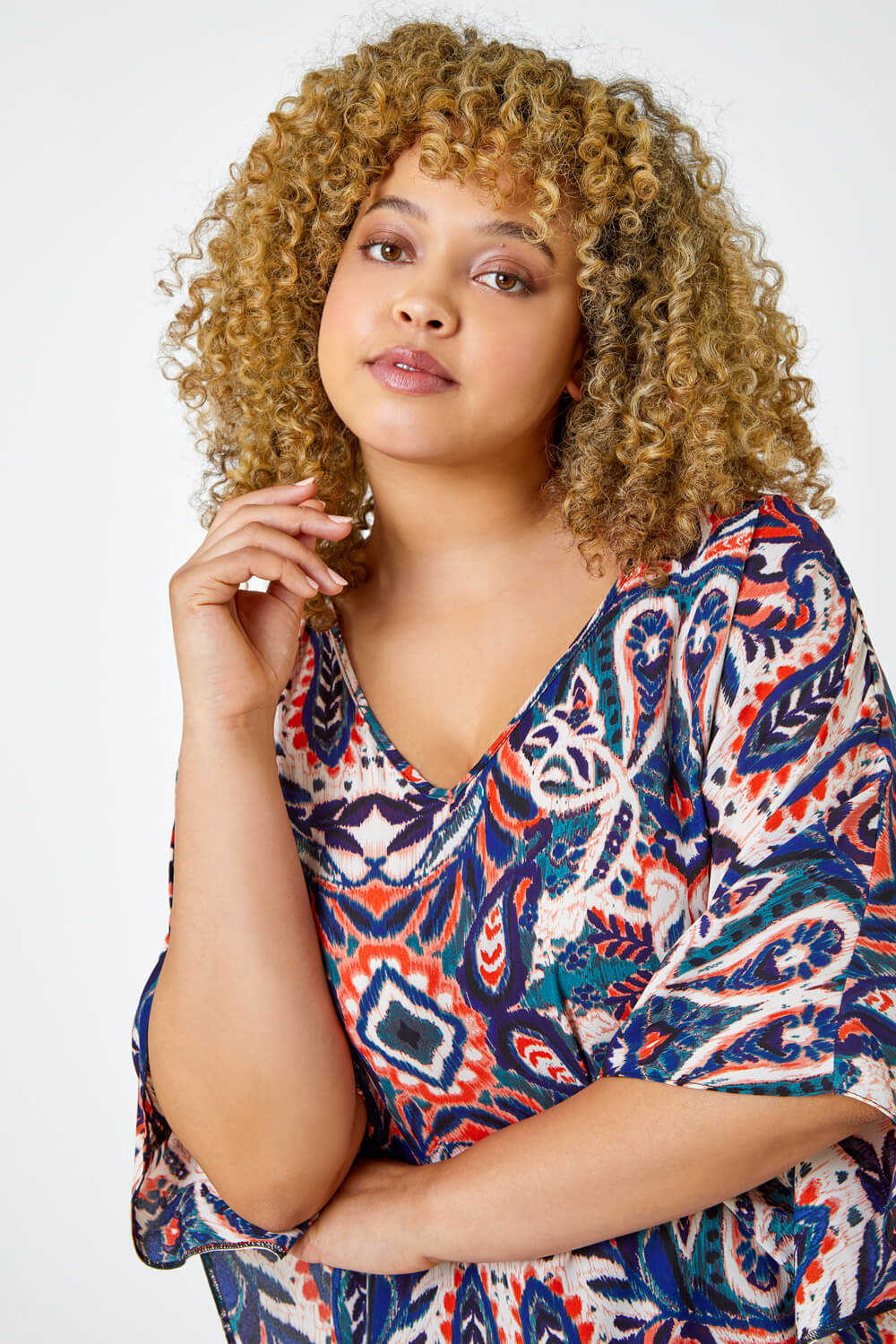 Navy  Curve Paisley Print Relaxed Top, Image 4 of 5