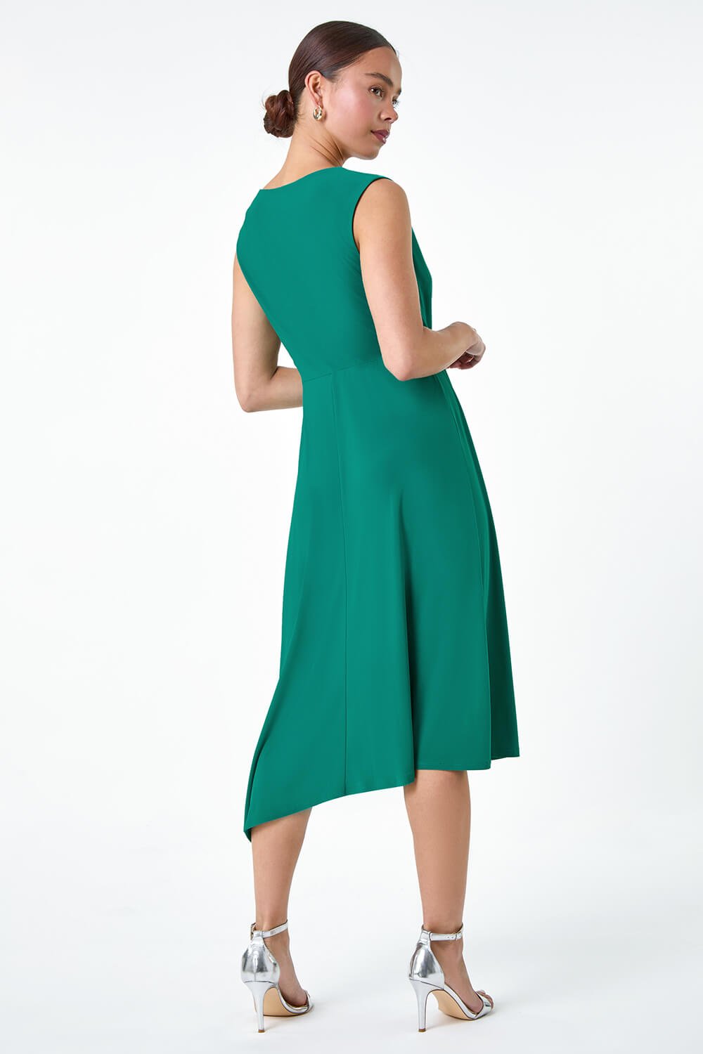 Teal Petite Pleat Detail Stretch Wrap Dress, Image 3 of 5