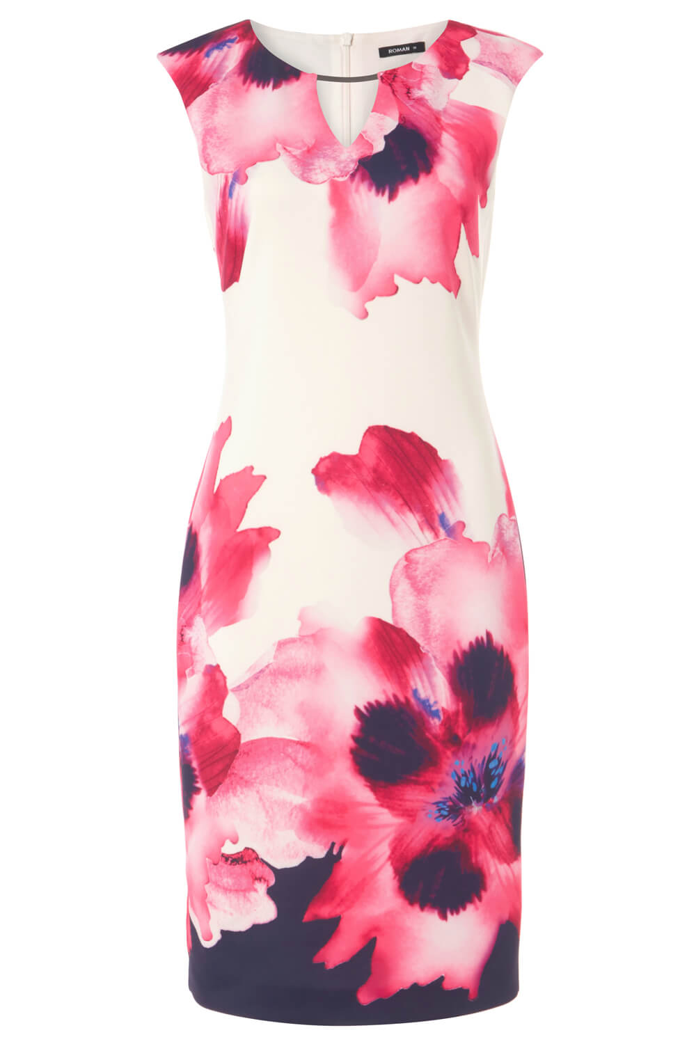 Fuchsia Floral Print Fitted Scuba Dress, Image 5 of 5