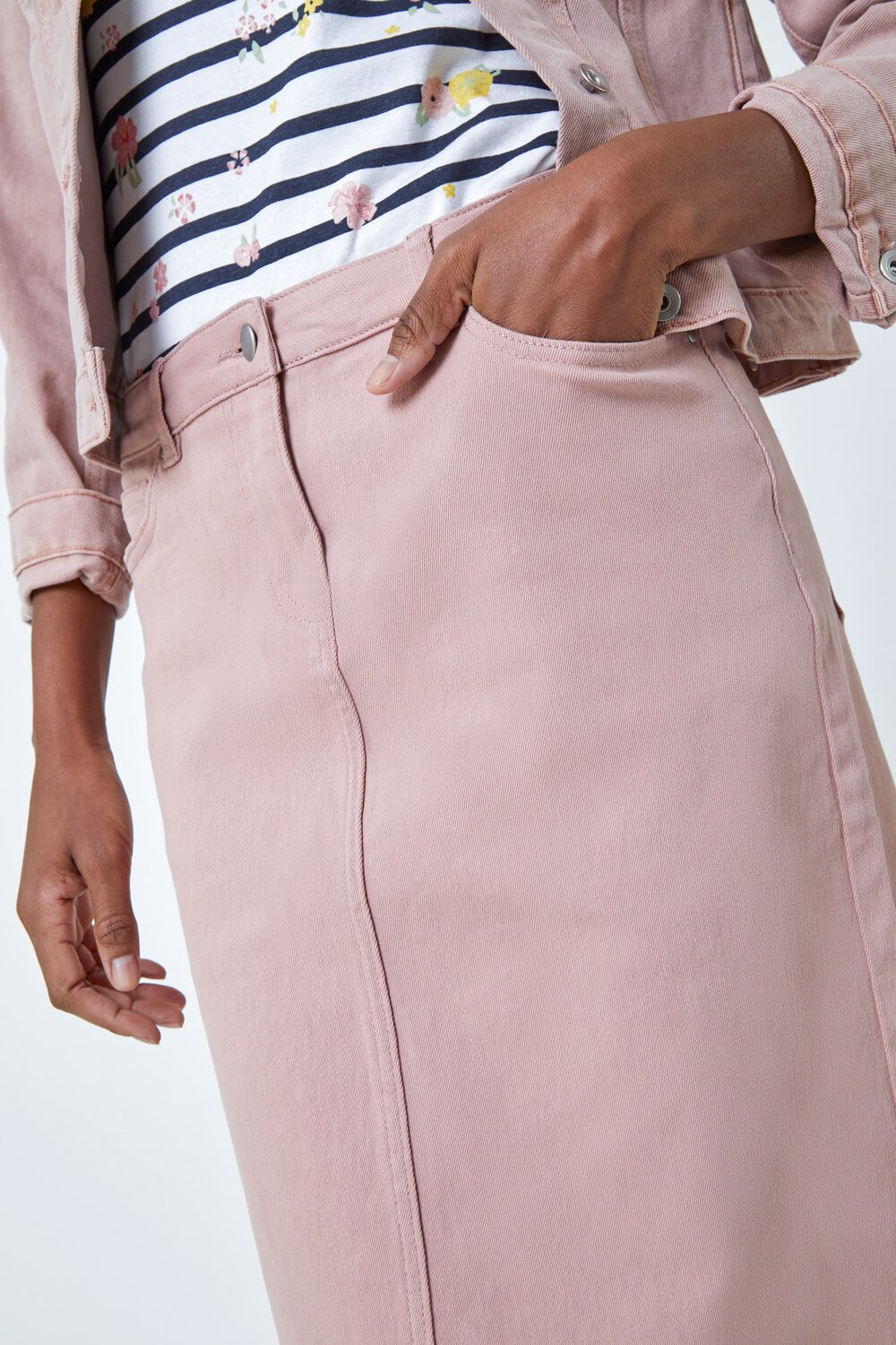 Rose Cotton Denim Stretch Skirt, Image 3 of 5