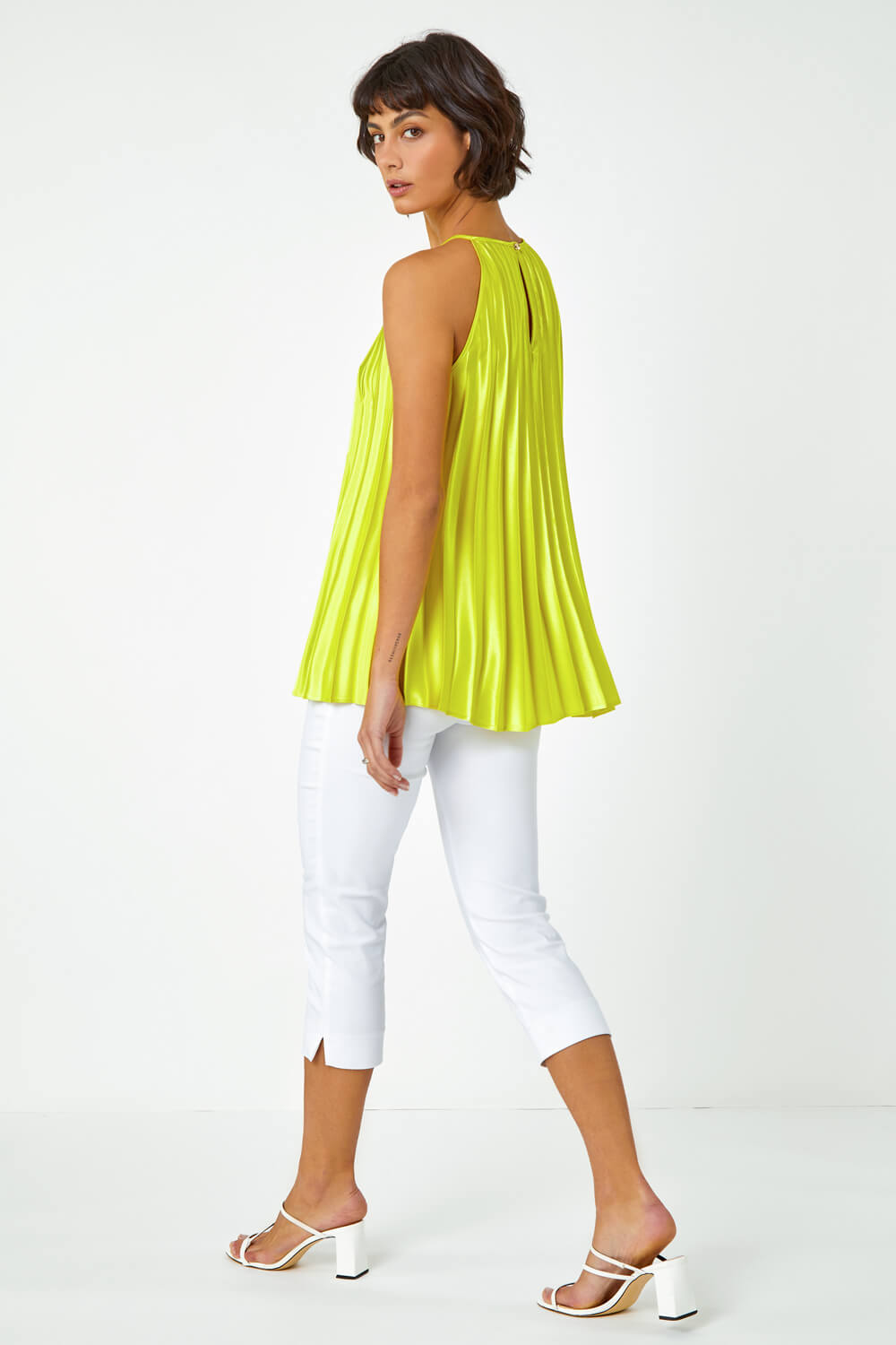 Lime Pleated Halter Neck Top, Image 3 of 5