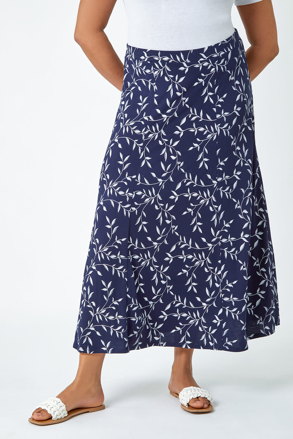 Navy  Curve Floral Stretch Maxi Skirt, Image 4 of 5