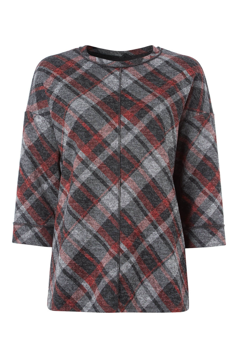 Red 3/4 Sleeve Check Print Top, Image 5 of 5