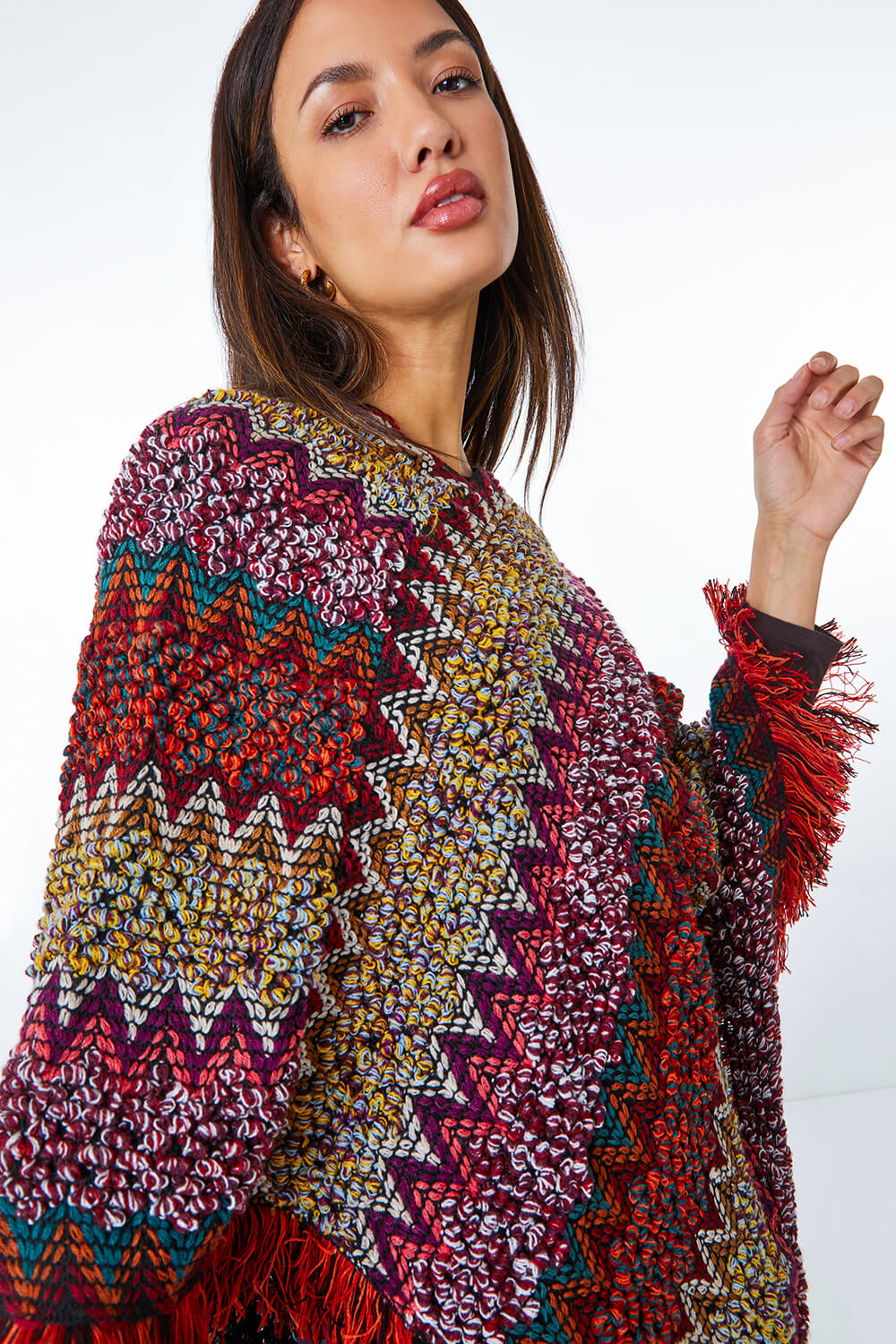 Sequined Boucle Belted Poncho