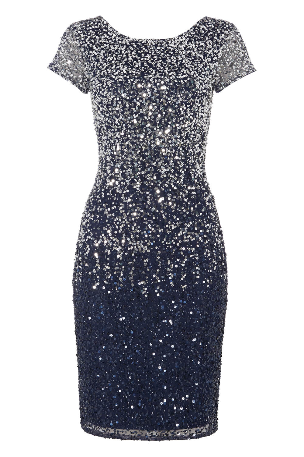 Midnight Blue Ombre Sequin Shift Dress, Image 4 of 4
