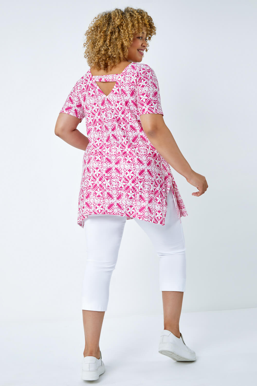 PINK Curve Tile Print Stretch Top, Image 3 of 5
