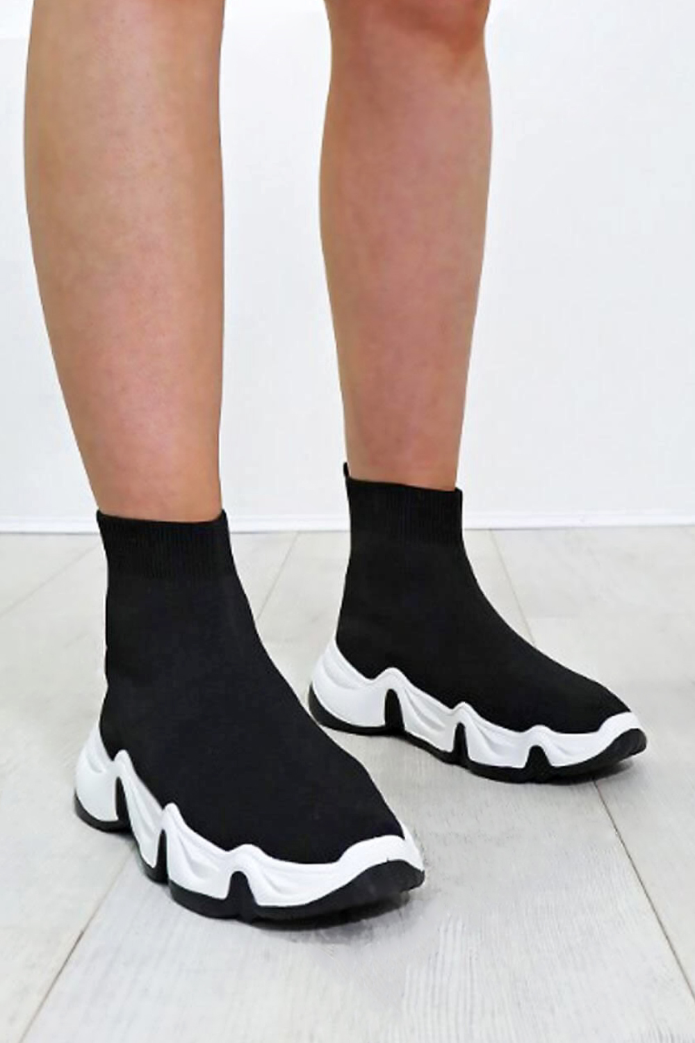 Black Chunky Curvy Sole Sock Trainers, Image 2 of 4