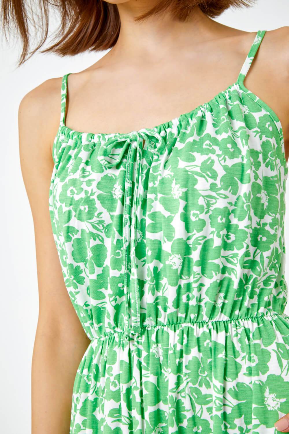 Green Strappy Floral Tie Detail Midi Dress, Image 5 of 5