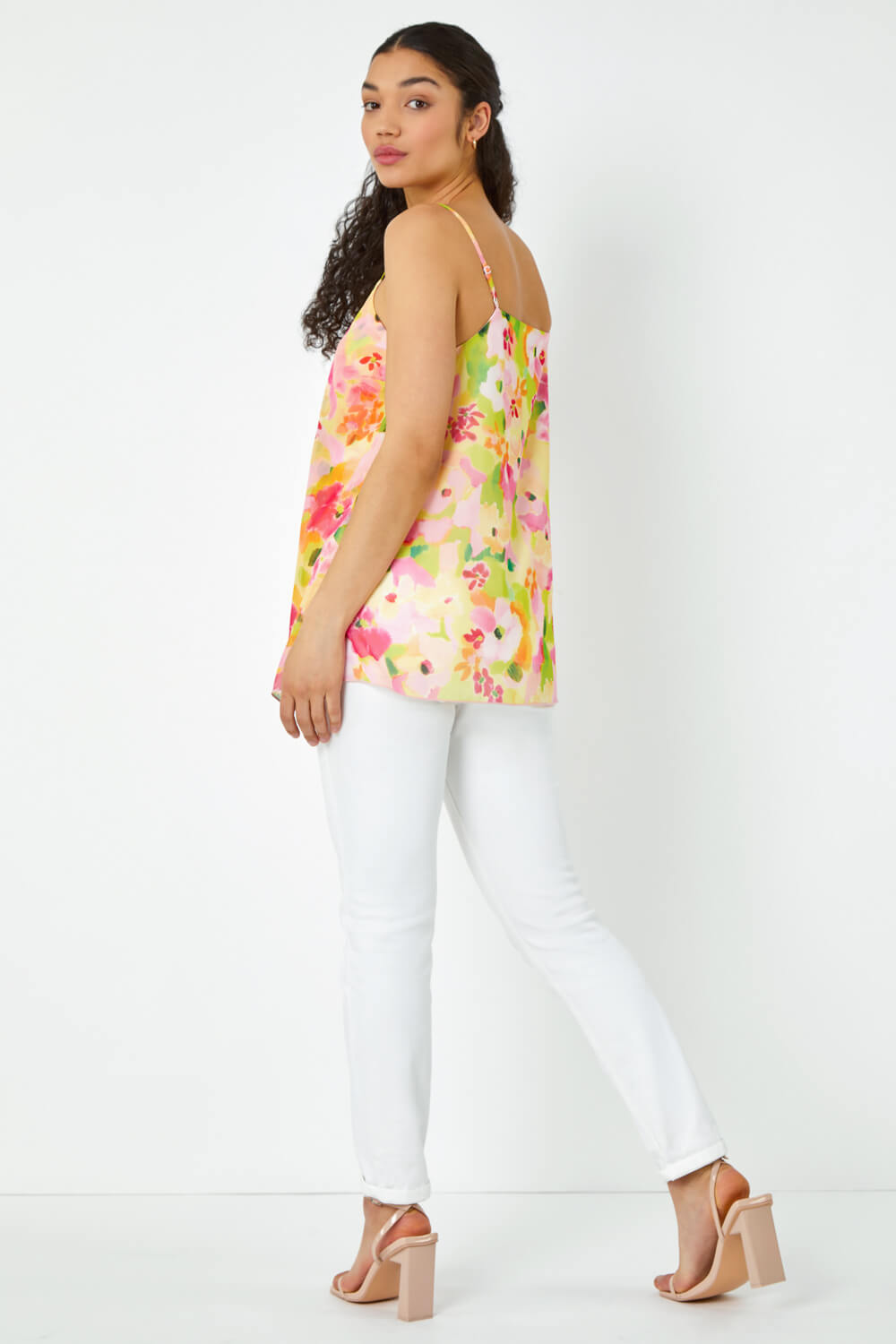 PINK Floral Print Double Layer Cami Top, Image 3 of 5