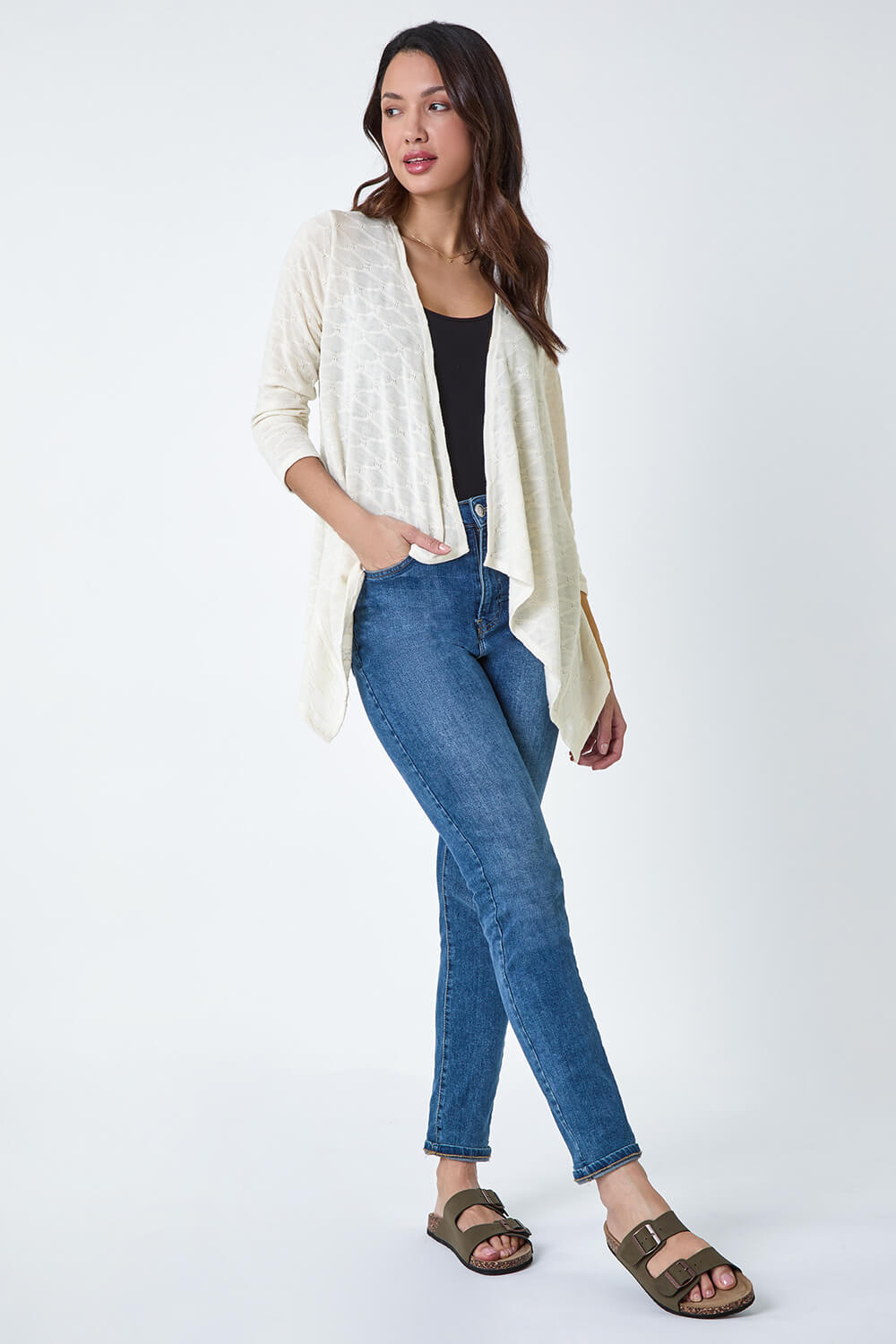 Stone Textured Waterfall Knit Cardigan, Image 2 of 5