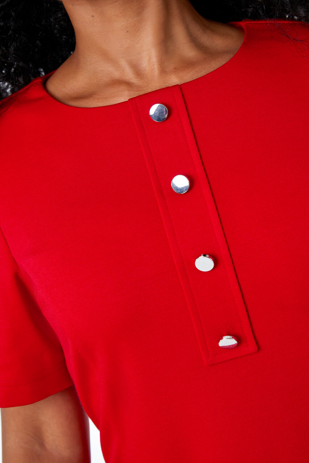 Red Petite Button Detail Shift Dress, Image 5 of 5