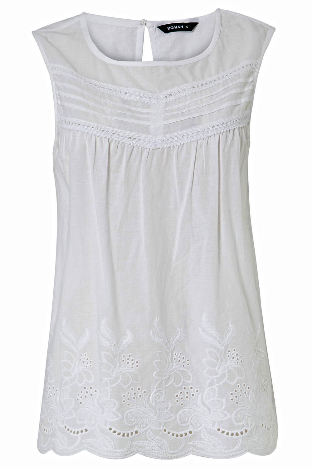 Ivory  Floral Embroidered Round Neck Shell Top, Image 4 of 4