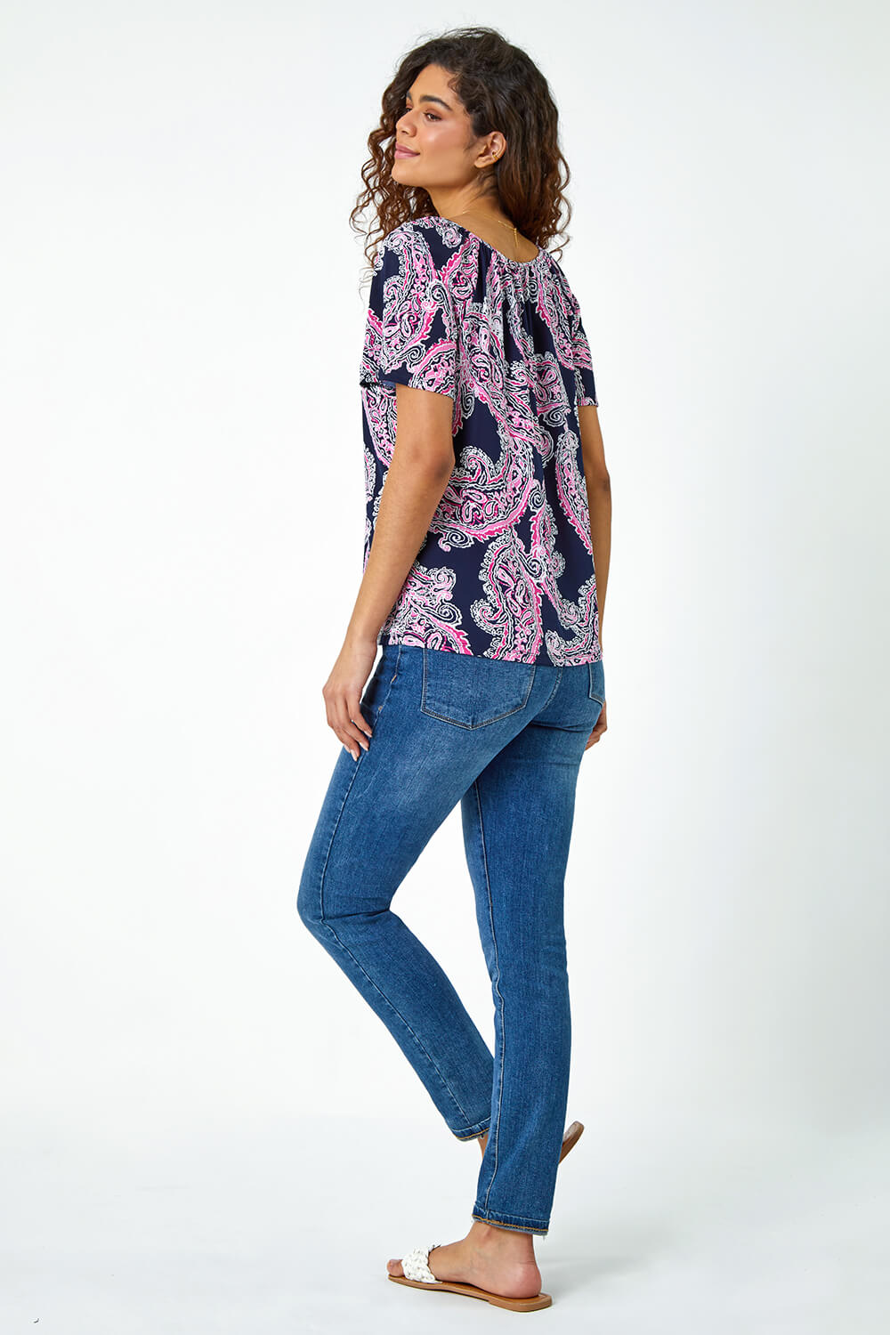 PINK Textured Paisley Print Stretch T-Shirt, Image 3 of 5