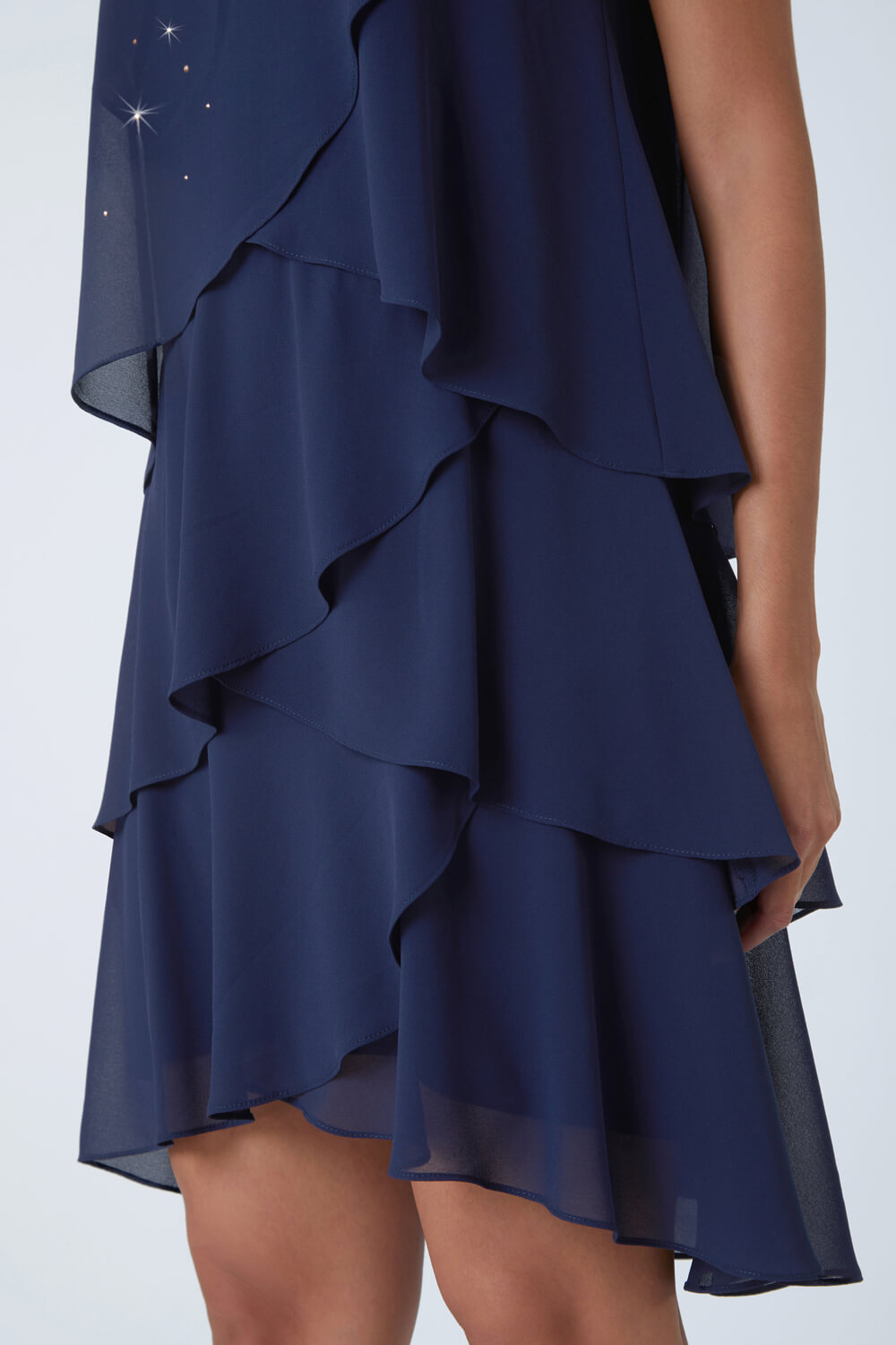 Midnight Blue Embellished Frill Swing Dress, Image 5 of 5