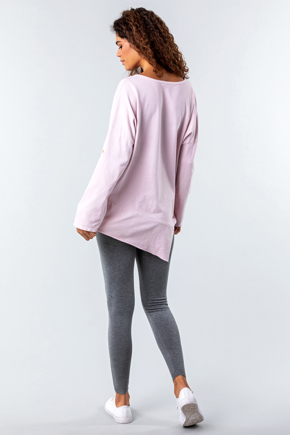 Light Pink Sequin Heart Asymmetric Lounge Top, Image 2 of 4