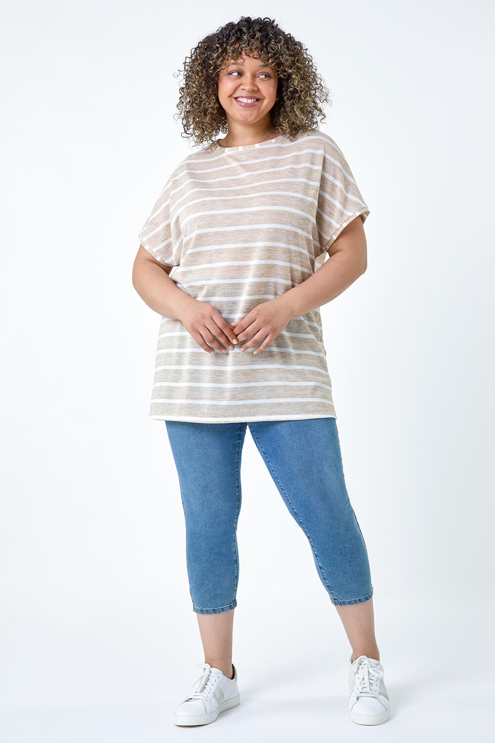 Natural  Curve Stripe Stretch Knit T-Shirt, Image 2 of 5