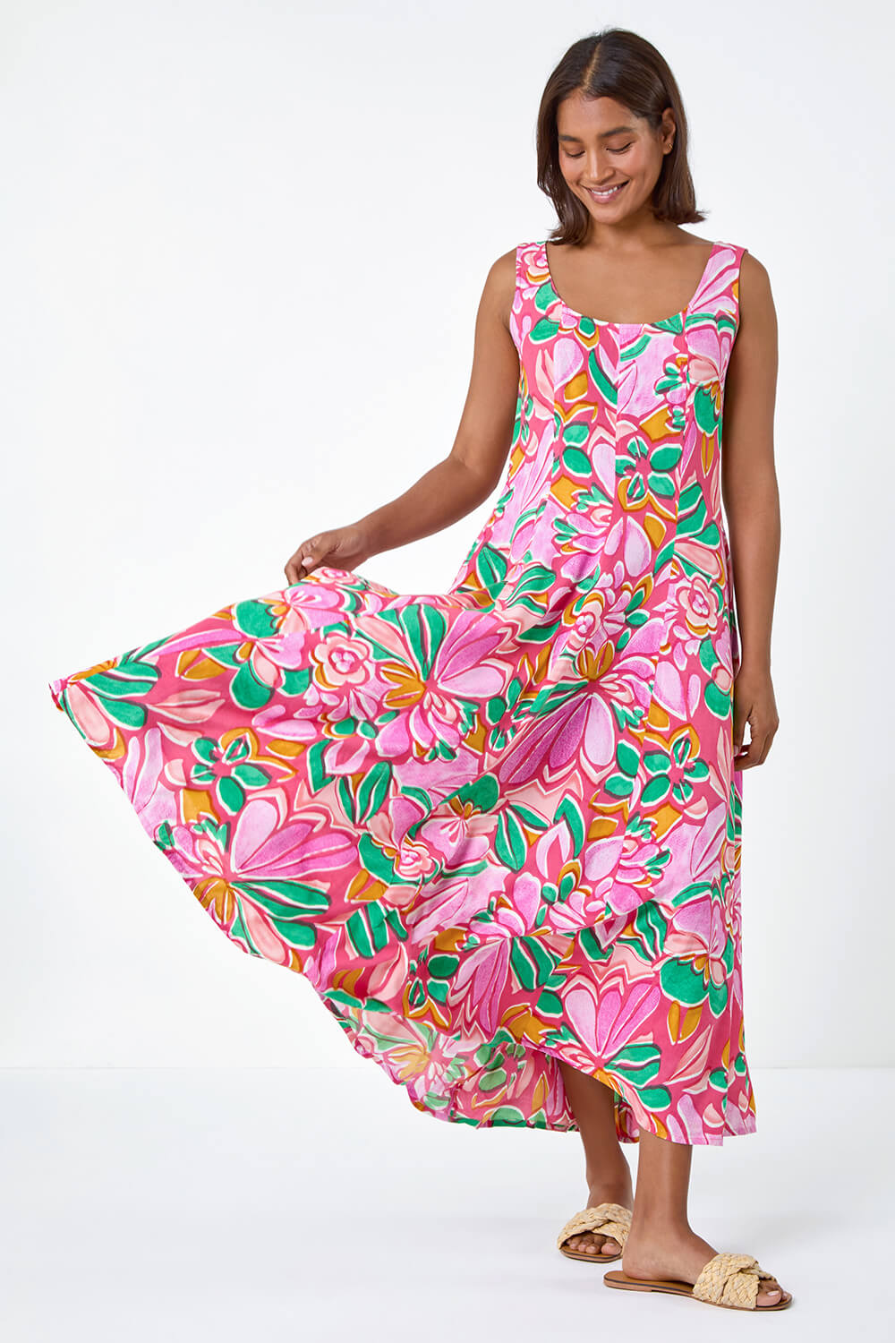 Floral Print Panelled Midi Dress