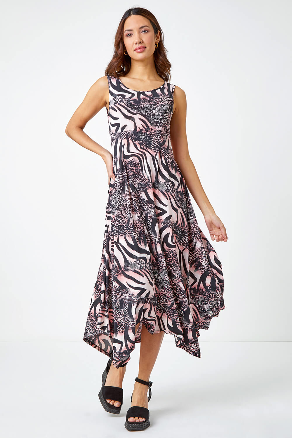 PINK Sleeveless Animal Midi Dress, Image 2 of 5