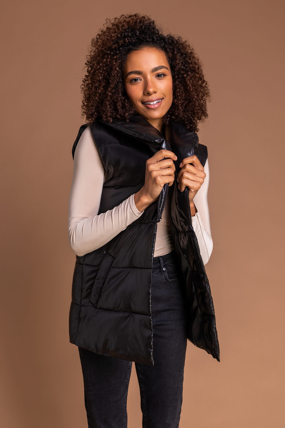 Black Quilted Collared Gilet, Image 4 of 5
