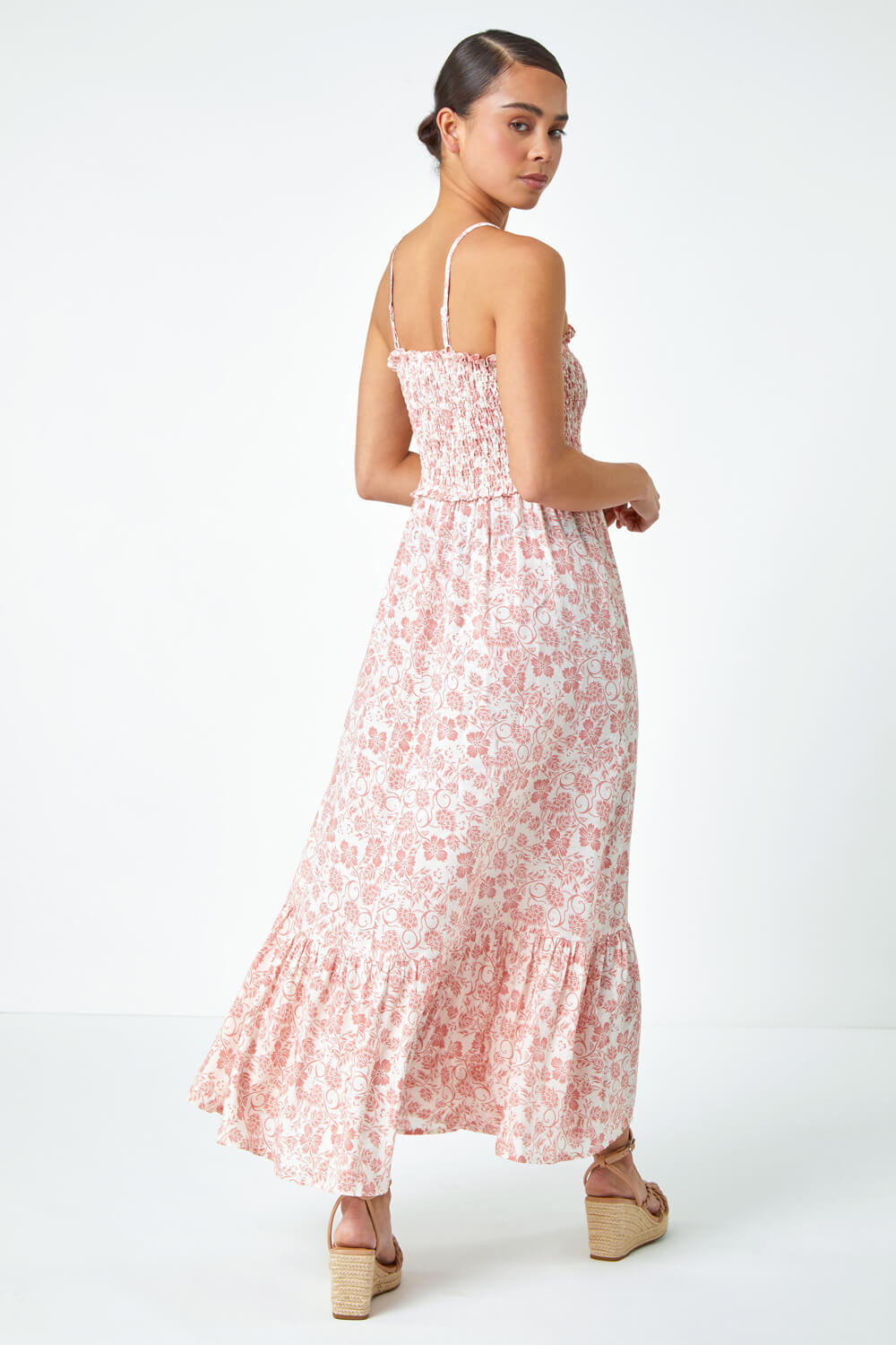 Rose Petite Floral Print Shirred Maxi Dress, Image 3 of 5