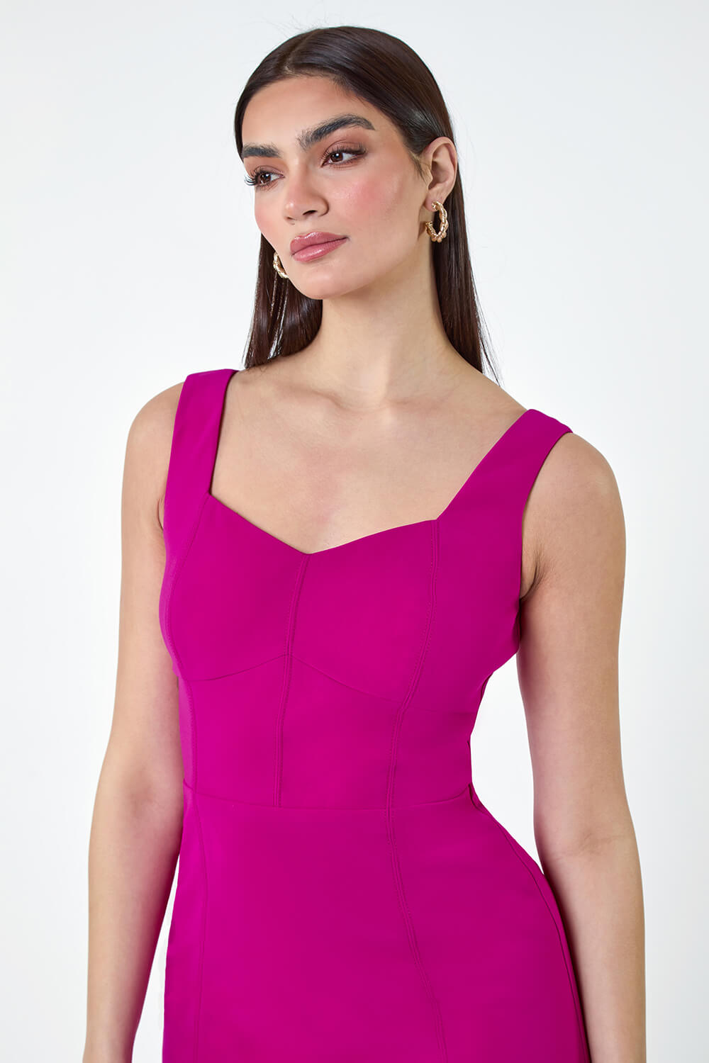 MAGENTA Plain Corset Detail Stretch Dress, Image 5 of 6