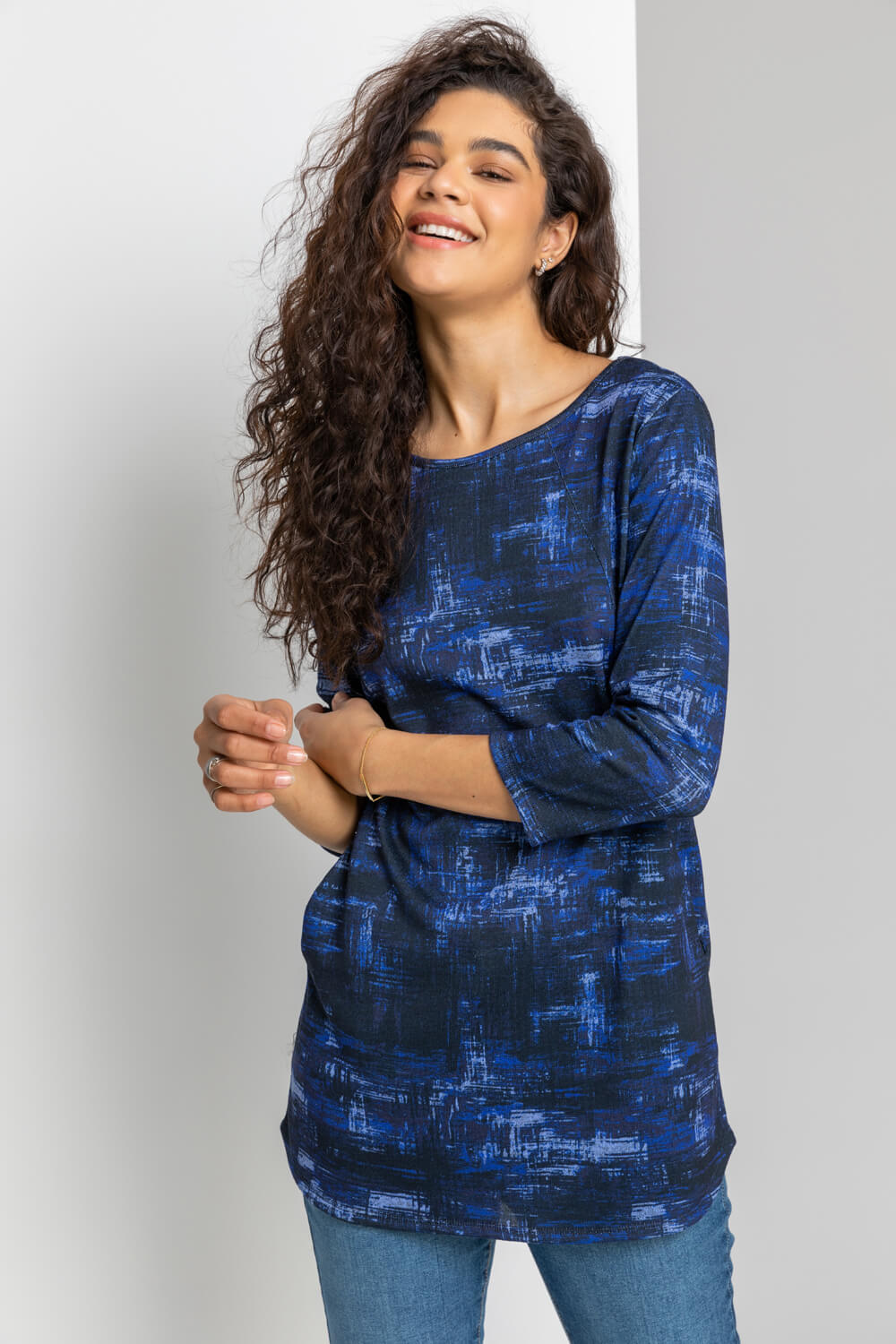 Midnight Blue Abstract Print Pocket Tunic Top, Image 5 of 5