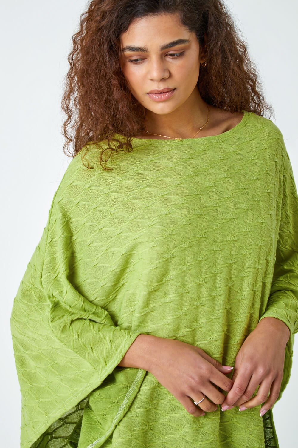 Lime Textured Stretch Jersey Poncho, Image 4 of 5