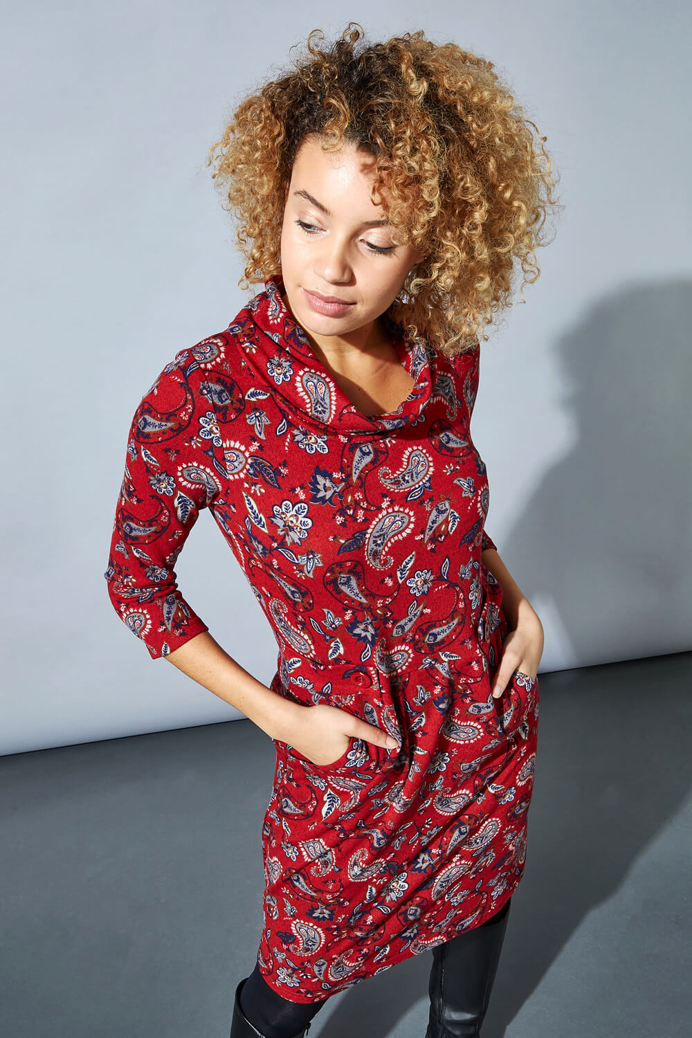 red paisley print dress