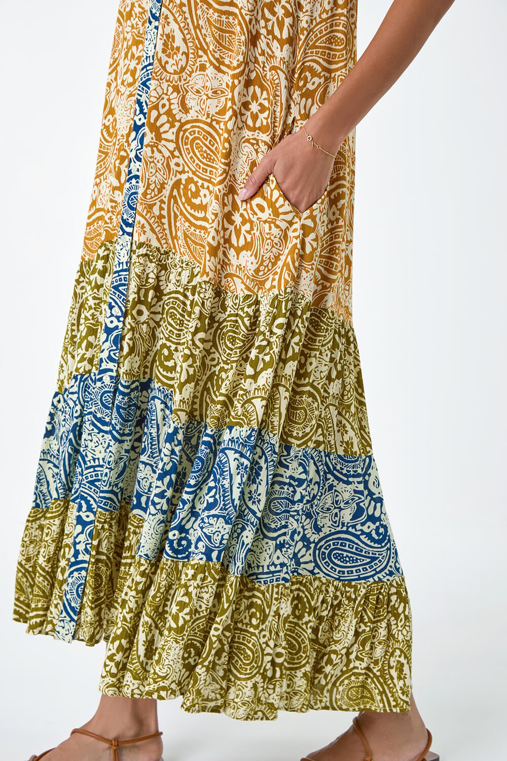 Amber Patchwork Print Tiered Maxi Dress, Image 4 of 7