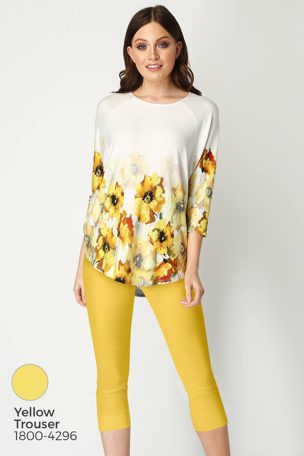 Yellow Floral Border Print 3/4 Sleeve Top, Image 7 of 8