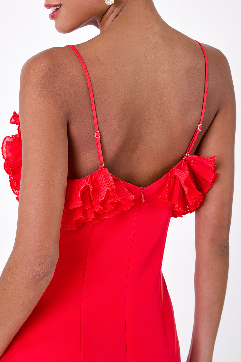 Red Frill Detail Stretch Dress, Image 5 of 7