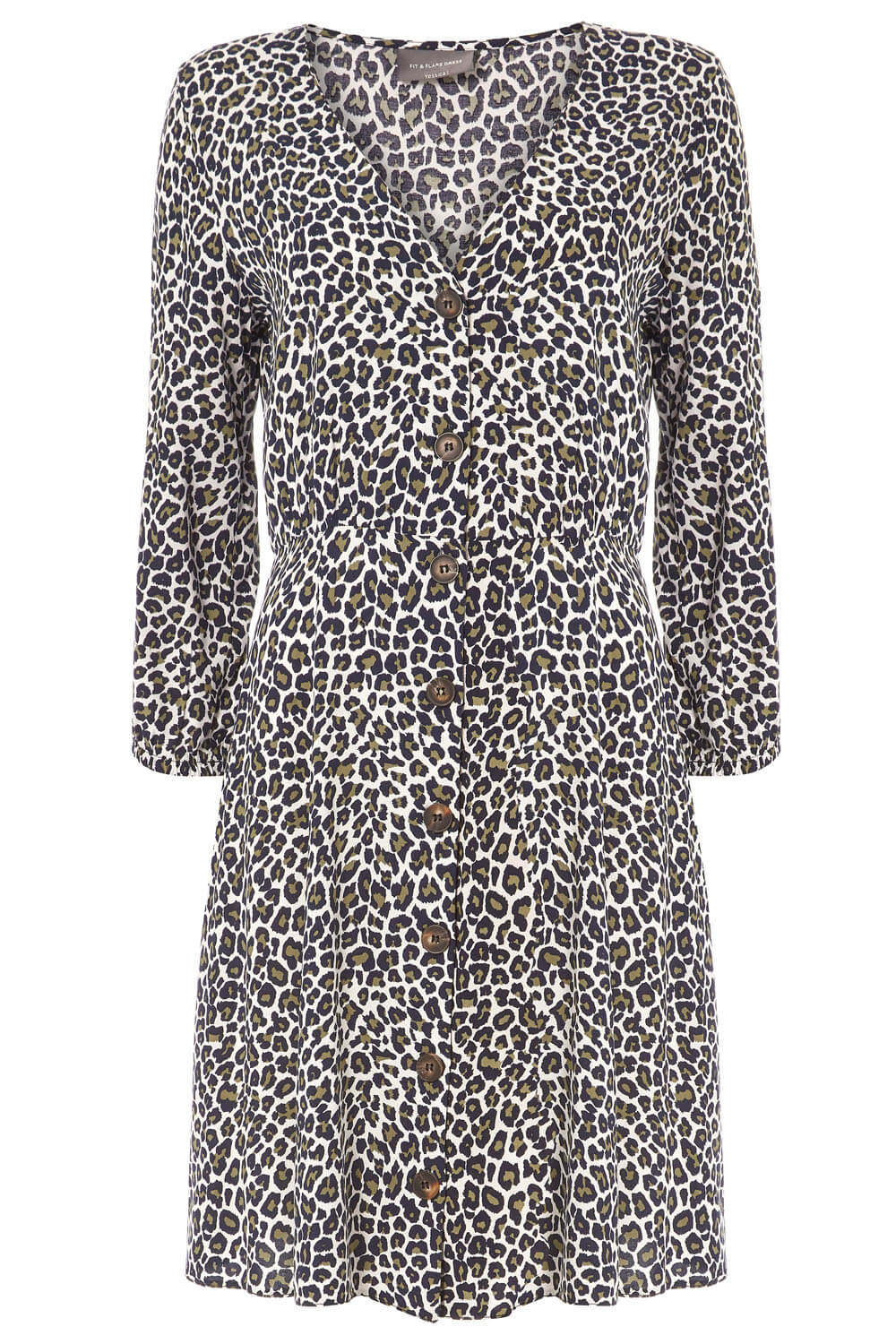 KHAKI Leopard Print Button Through Dress, Image 5 of 5
