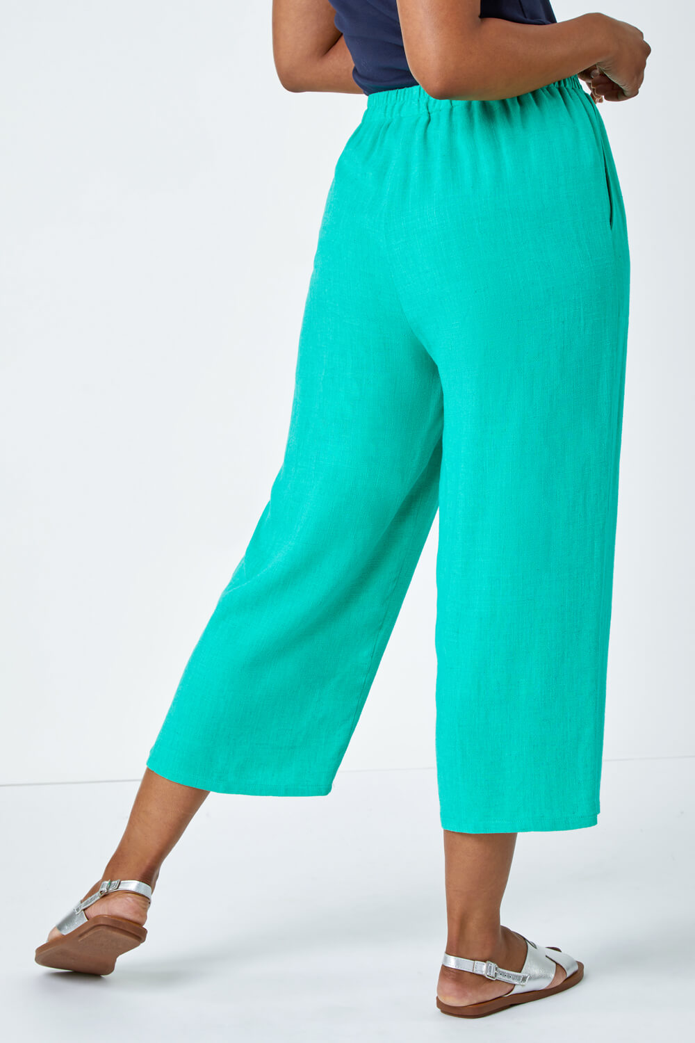 Jade Petite Linen Mix Wide Cropped Trousers, Image 3 of 5