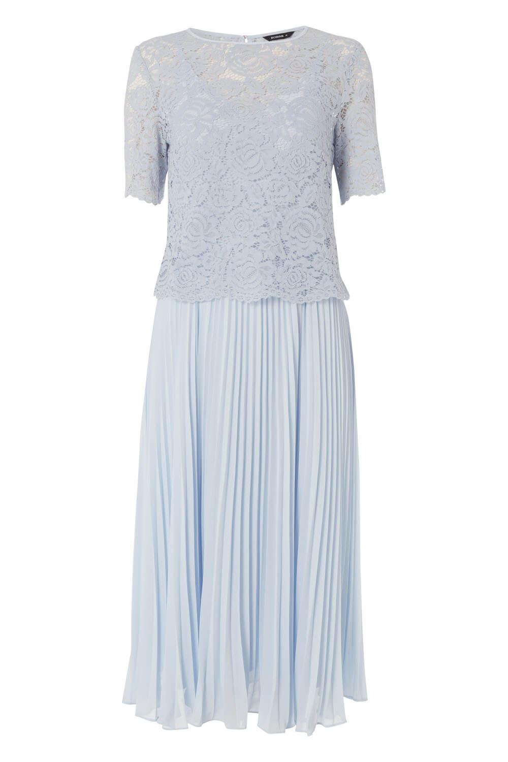 Light Blue  Lace Top Overlay Pleated Midi Dress, Image 5 of 5
