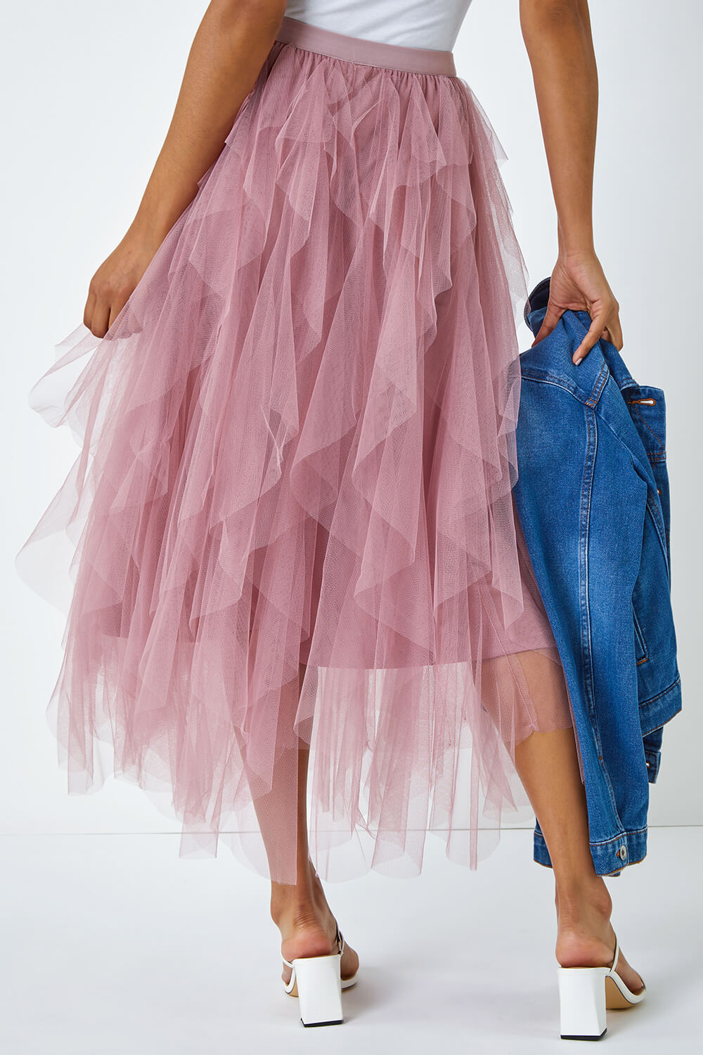 Pink Elasticated Mesh Layered Skirt | Roman UK