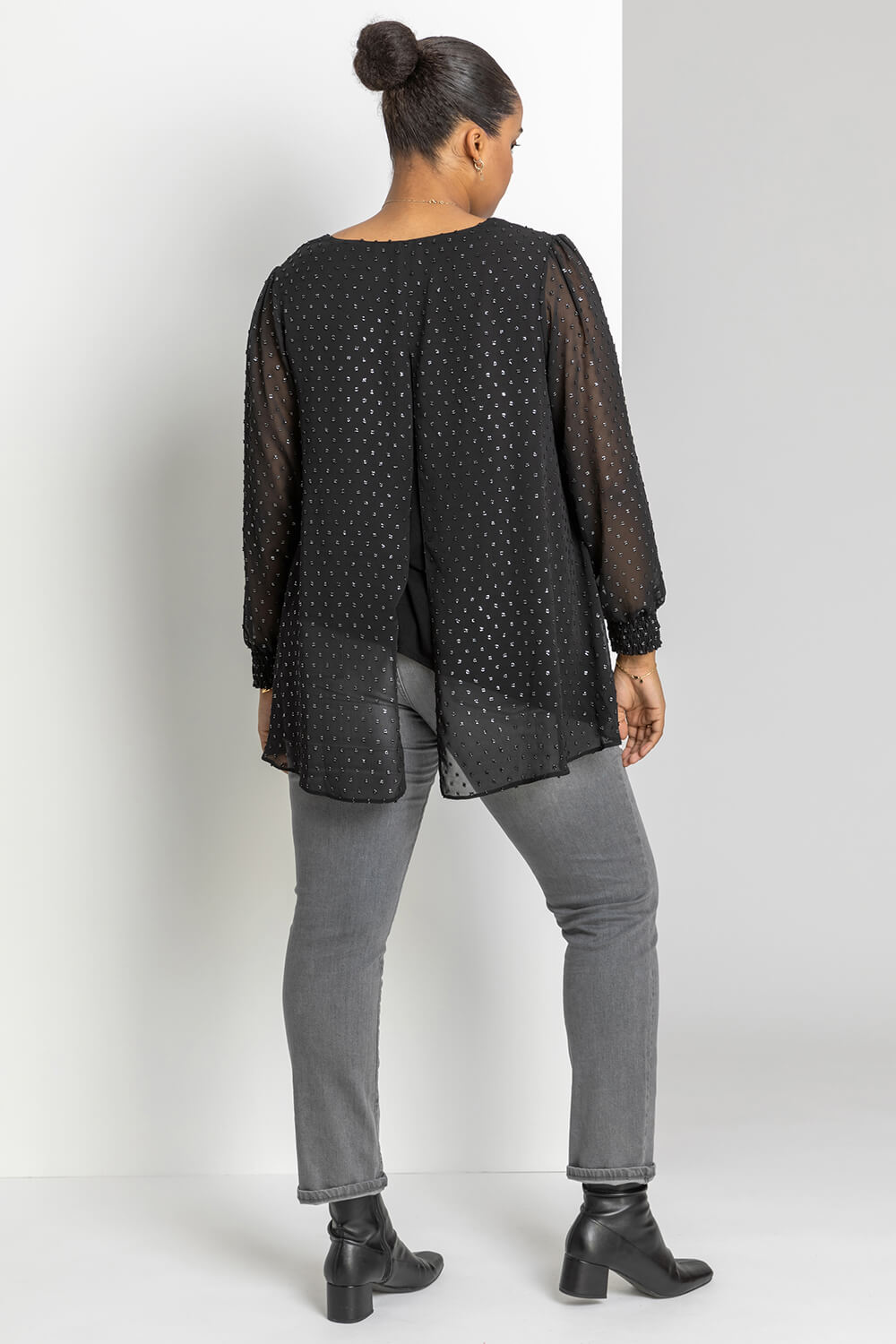 Silver Curve Metallic Textured Spot Blouse, Image 2 of 4