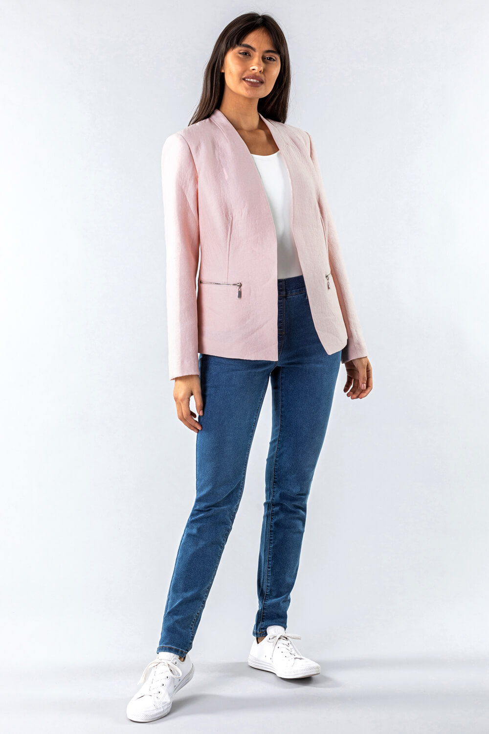 Light Pink Zip Detail Pleated Jacket, Image 3 of 4