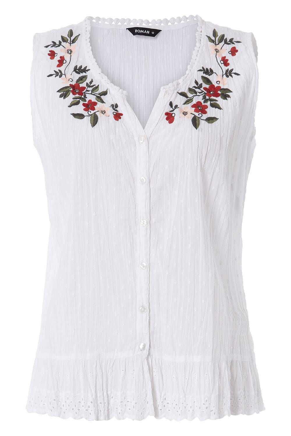 Ivory  Floral Embroidered Cotton Crinkle Blouse, Image 5 of 5