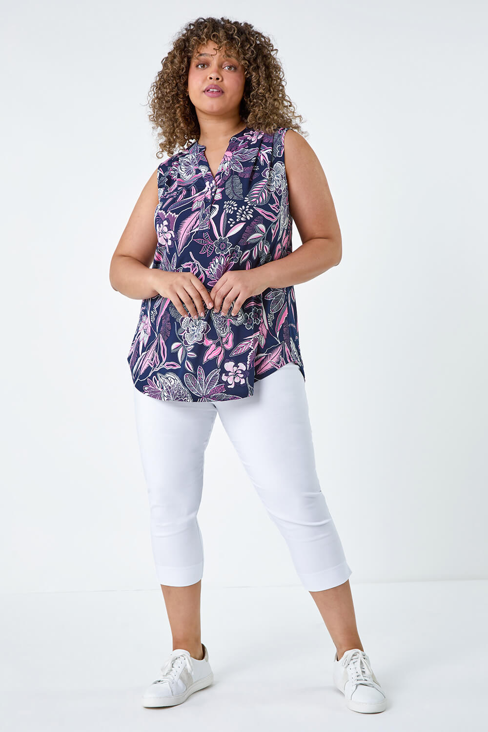 PINK Curve Textured Floral Print Stretch Top, Image 2 of 5