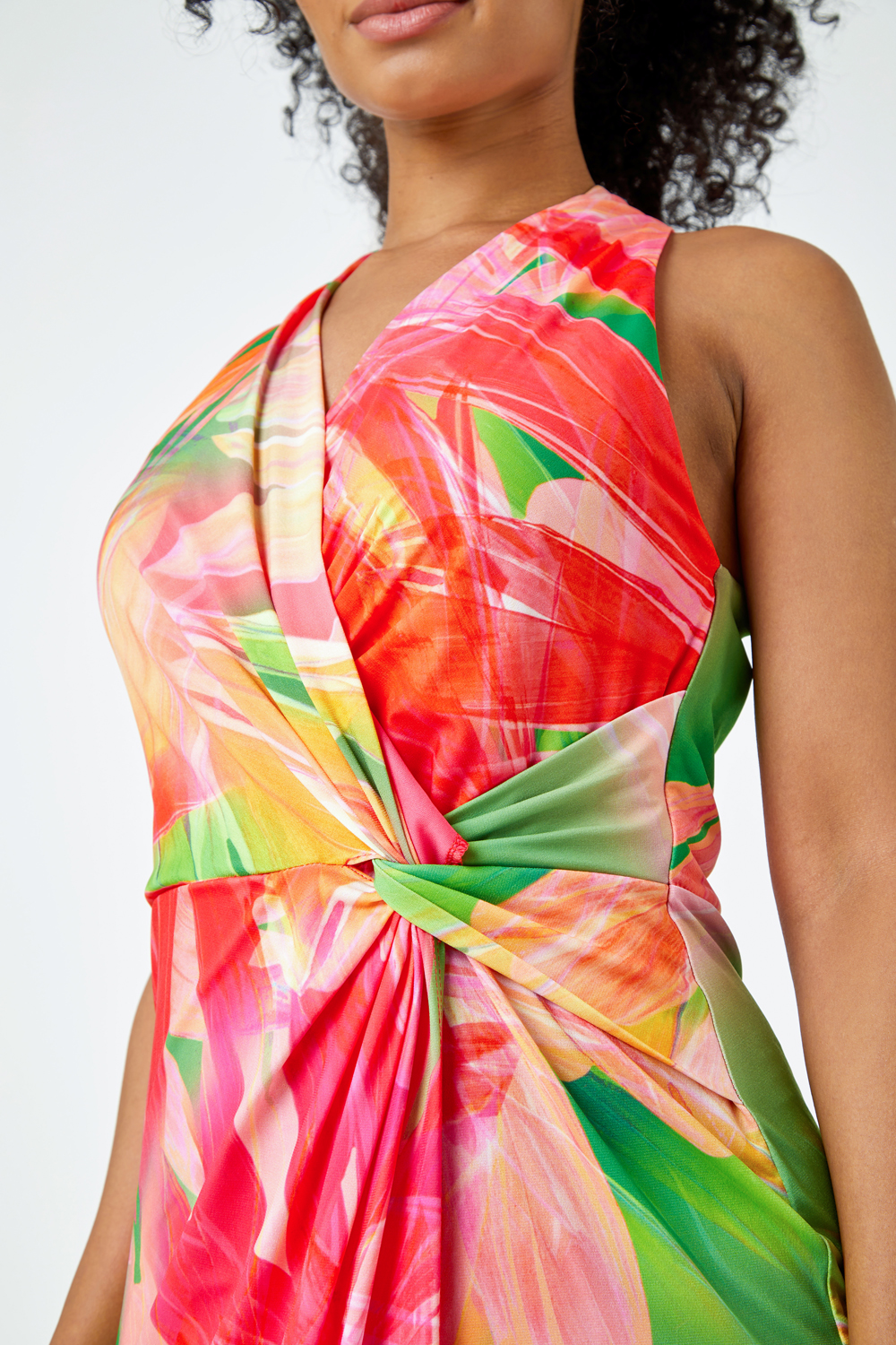 PINK Petite Tropical Wrap Ruched Maxi Dress, Image 5 of 5