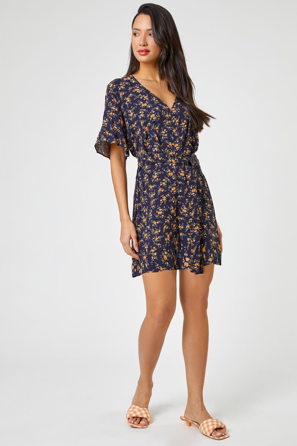 Navy  Ditsy Floral Print Playsuit , Image 3 of 5