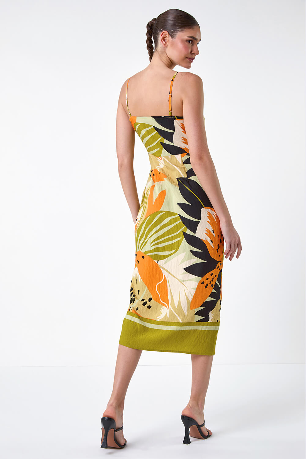 Leaf Print Wrap Midi Dress