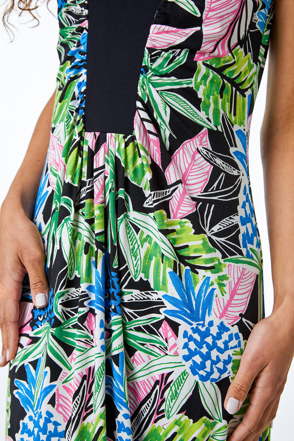 Lime Floral Contrast Band Maxi Dress, Image 5 of 5