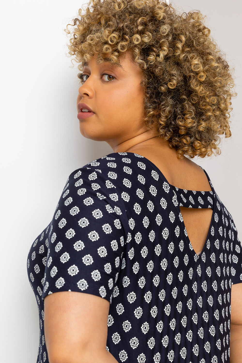 Navy  Curve Paisley Border Print Top, Image 4 of 4