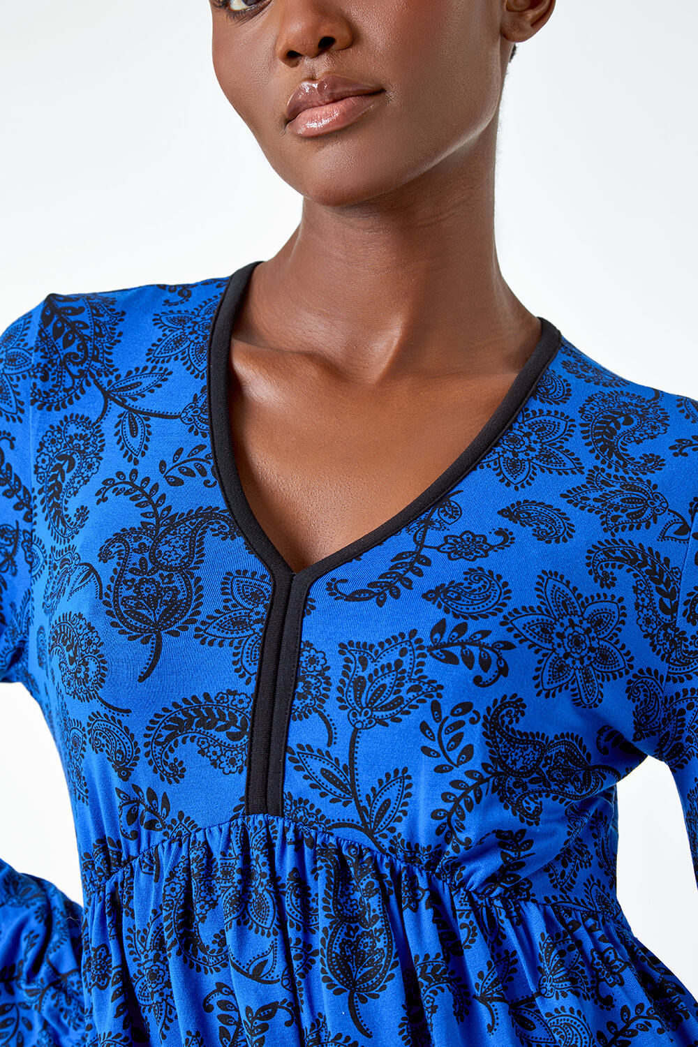 Royal Blue Floral Print Stretch Jersey Dress, Image 5 of 5