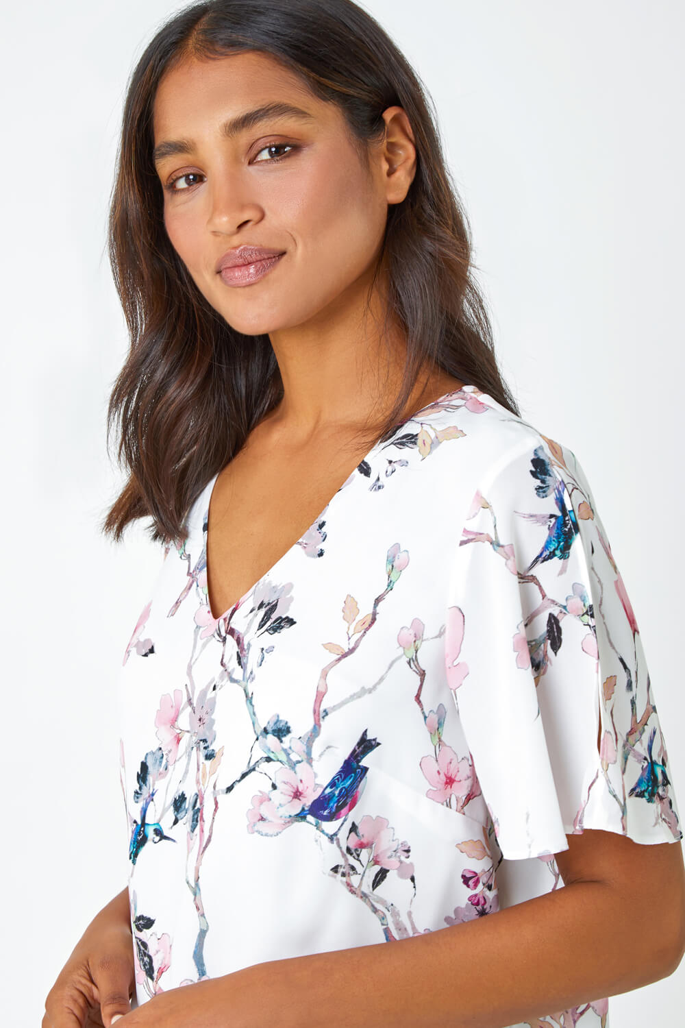 Ivory  Floral Angel Sleeve Top, Image 4 of 6