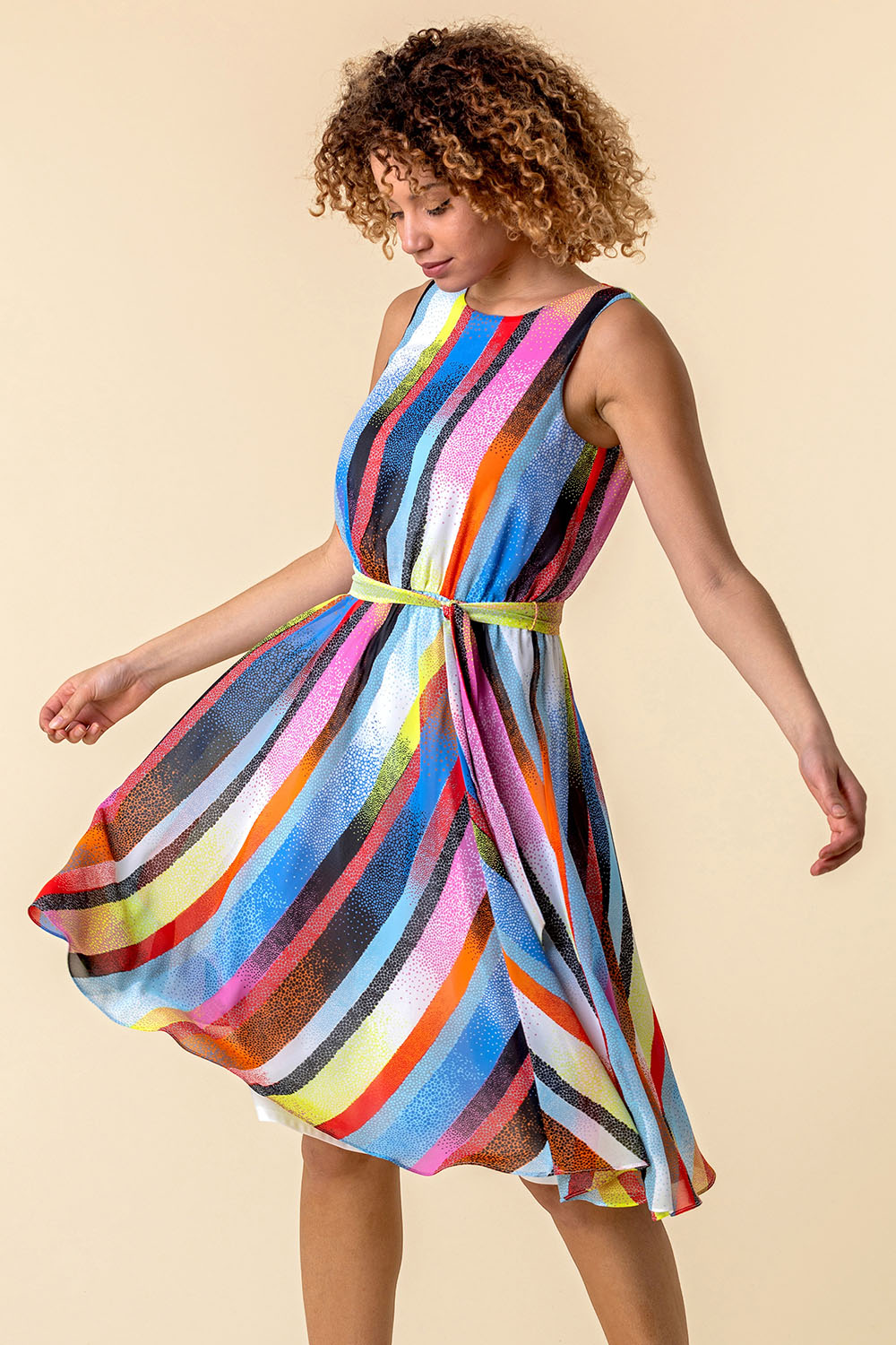 Rainbow Stripe Print Midi Dress in ...