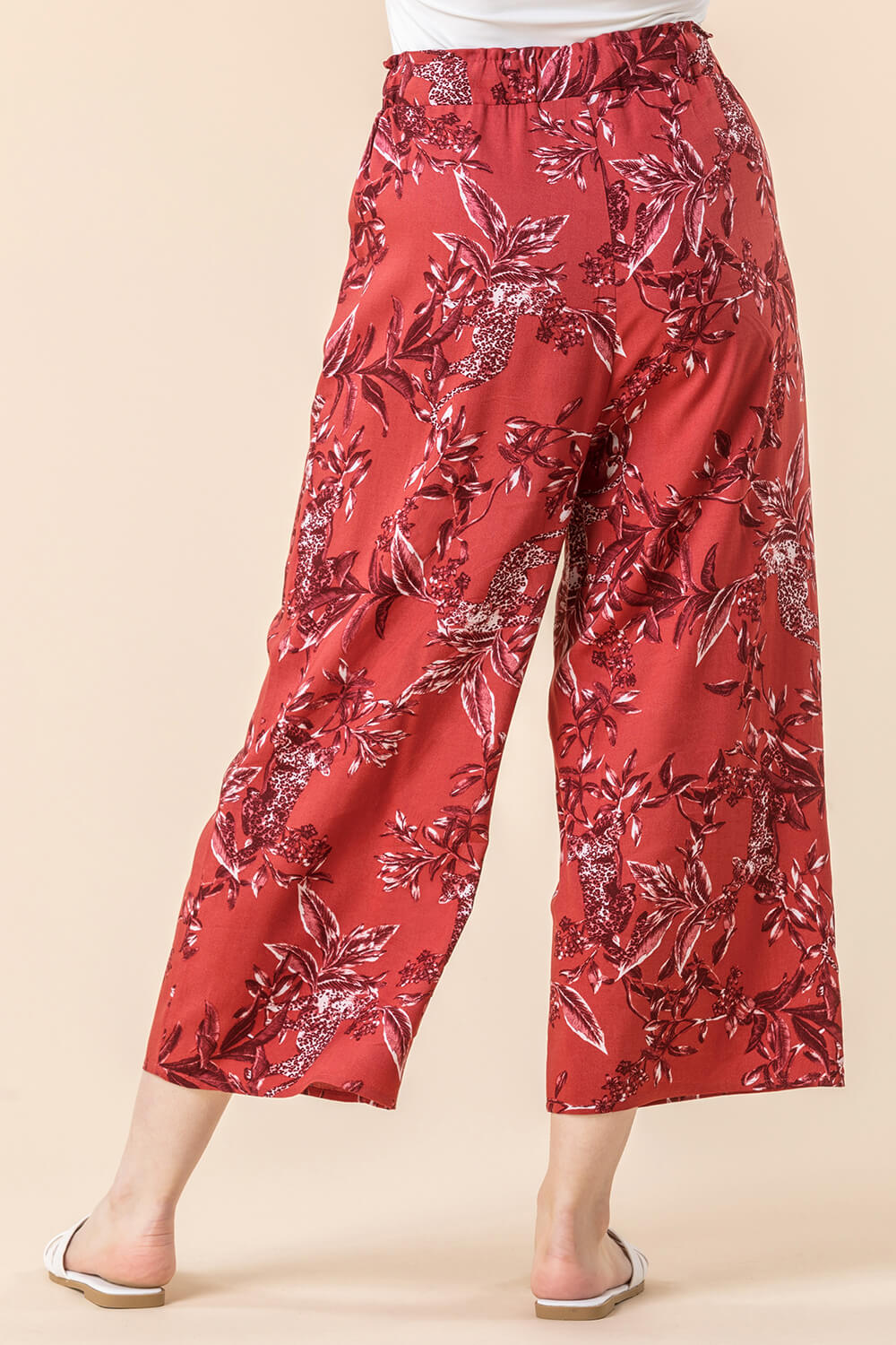 Maroon Leopard Leaf Print Culotte Trousers, Image 3 of 4