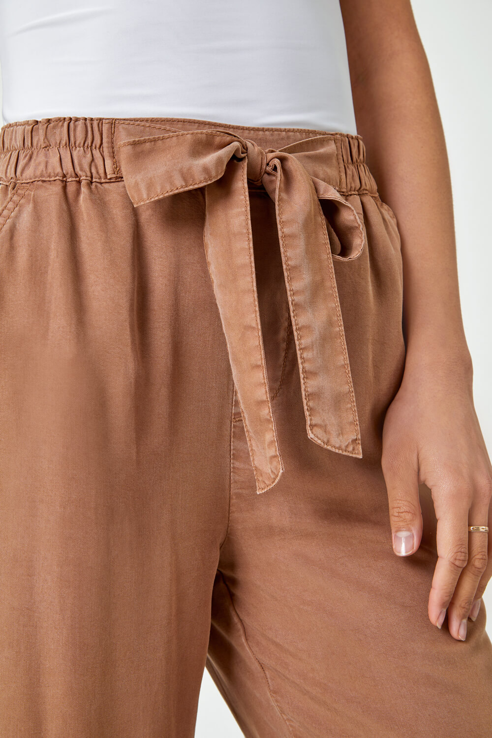 Tan Tie Detail Stretch Waist Culottes, Image 5 of 5
