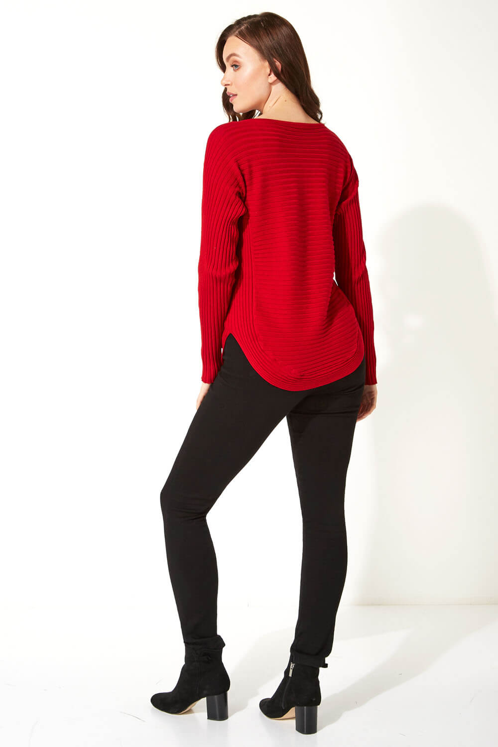 Red Zip Front V Neck Jersey Long Sleeve Top, Image 3 of 5